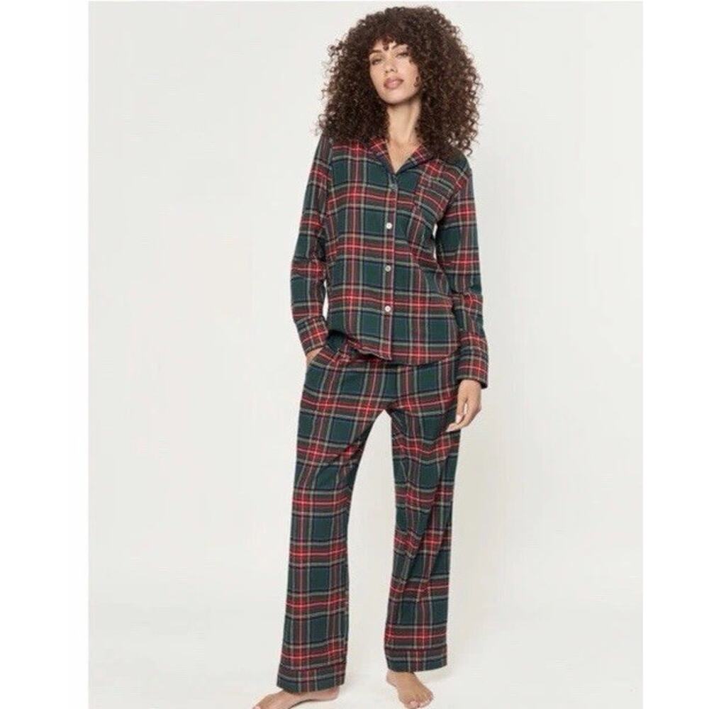 PETITE PLUME Women's Brushed Twill Pajama In Kensington Tartan Sz M $118 NWT - Picture 2 of 13